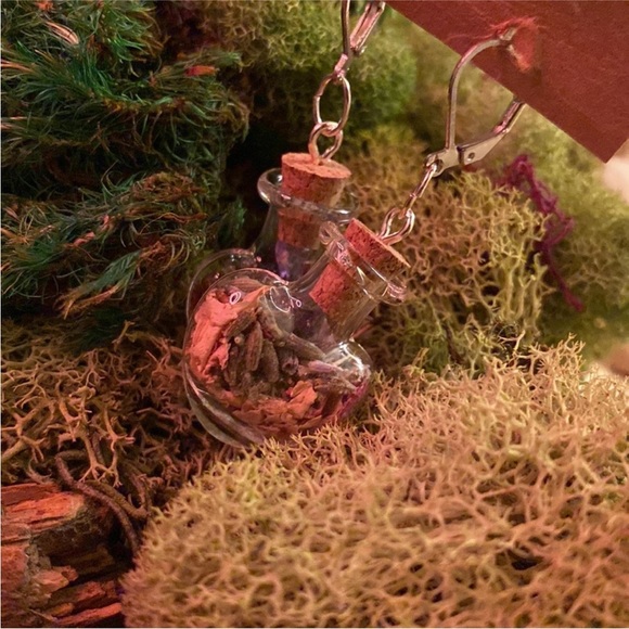 Earrings handmade Bottle Heart Love Herbal 
Rose Amethyst Salt Lavender witchy - Picture 7 of 10